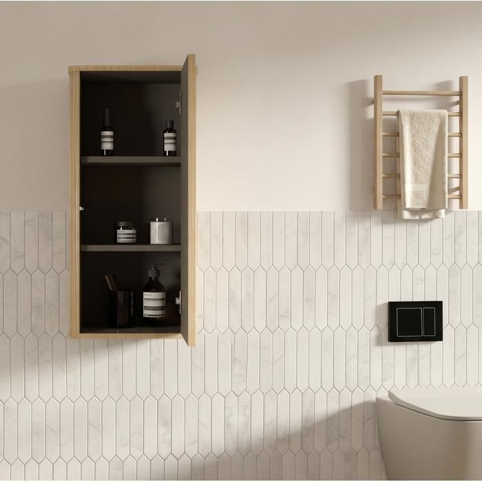 Armoire murale de salle de bain – décor chêne – façade rainurée – push-to-open – 29 x 36 x 75 cm