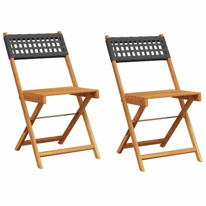 Chaises de bistrot Résistants UV(2 pièces) - Fauteuils de jardin - noir bois massif dacacia et rotin(41 x 52 5 x 80 cm) otl15o