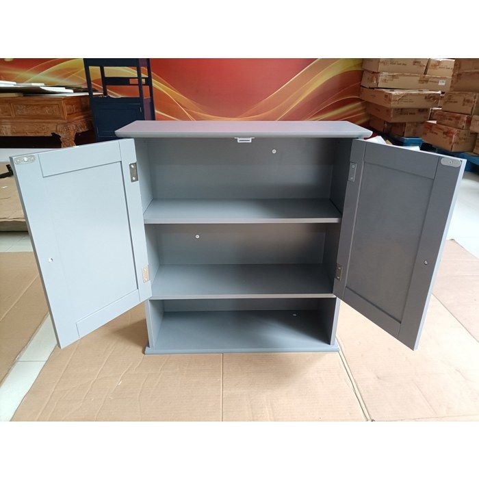 Armoire de salle de bain murale Gris clair - 2 portes niche ouverte étagère réglable MDF