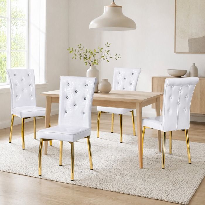Lot de 2 chaises de salle à manger rétro blanches et or en simili effet peau dalligator
