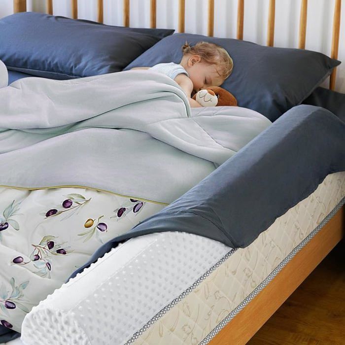 Barrière de Securite Enfant Lit Housse Antidérapante Imperméable et Lavable Barrière de Lit pour Bébés et Personnes âgées Blanc