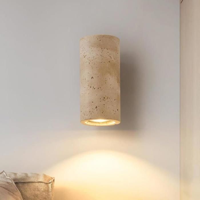 7W Applique Murale en Travertin Jaune Appliques Style Japonais Wabi Sabi Lampe Veilleuse Colonnaire en Pierre Luminaire