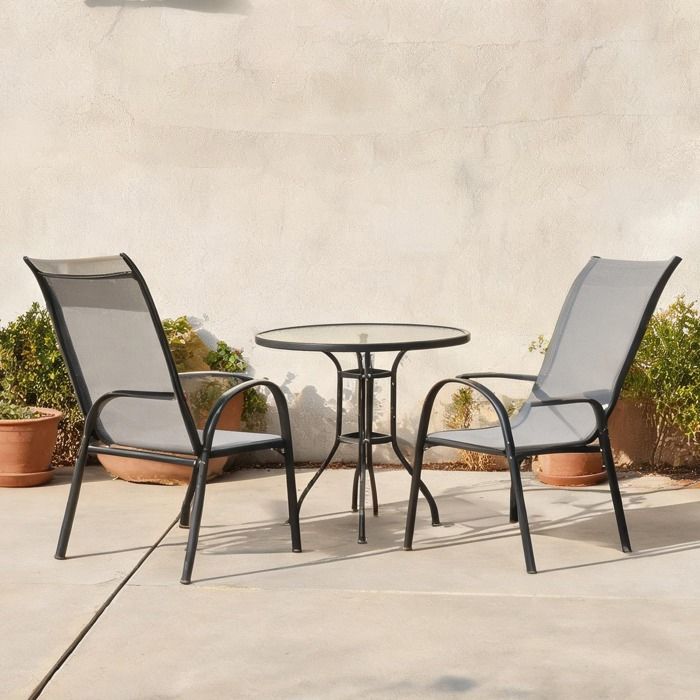 Ensemble de jardin 3 pièces table ronde verre trempé et 2 fauteuils acier gris clair - Gris clair Acier 71 x 54 x 93 cm Ref 30YHR5