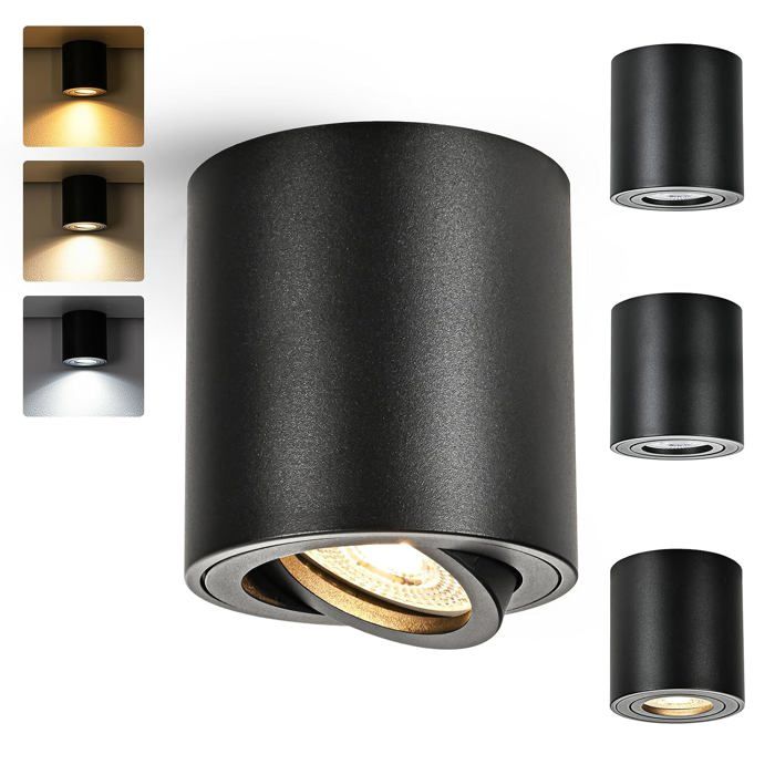 Lot de 4 spots LED dimmables et orientables 5W GU10 éclairage 3000K 4000K ou 6000K au choix luminaire cylindrique en saillie
