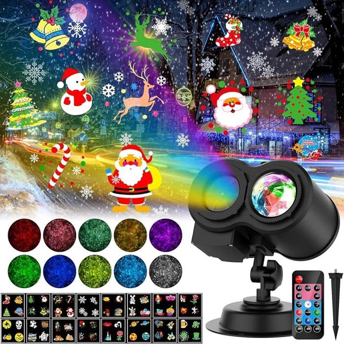 Projecteur Noel Exterieur Interieur Projecteur LED Extérieur Noël avec 16 Diapositives et 10 Couleurs Océan Lampe Flocon de Neige