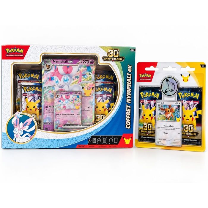 Lot Pokémon 30e Anniversaire – Coffret Nymphali ex + Blister Évoli 2 Boosters – Neufs