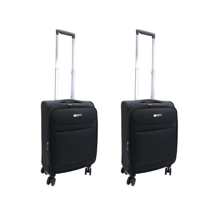 Lot de 2 valises cabine Airtex en tissu ultralégères avec soufflet 55 x 35 x 20/25 cm Noir