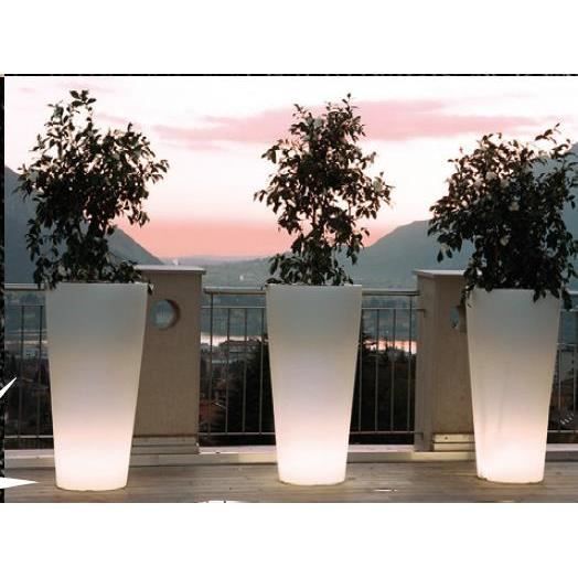 Pot lumineux photovoltaïque - ARKEMA DESIGN - Tondo 102 cm de hauteur - Blanc - Polyéthylène - Energie solaire