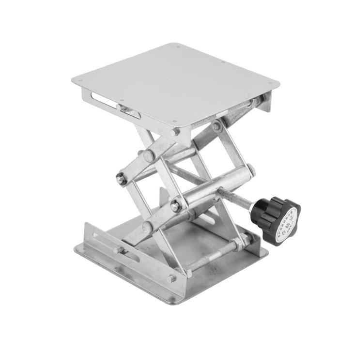 Table élévatrice Labo QWORK - Plateforme Ciseaux Inox 100x100mm - Portée 16cm - Max 5KG