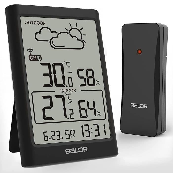 BALDR Station météo sans fil avec capteur extérieur hygromètre intérieur et extérieur hydromètre thermomètre thermomètre ambiant 