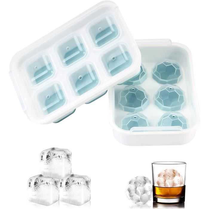 Lot de 2 bacs à glaçons en silicone avec couvercle, bacs à grands glaçons carrés de 5 cm en