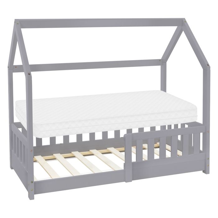 Lit denfant avec protection contre les chutes Sommier à lattes et toit 70x140 cm Gris clair en pin ML-Design Lit denfant avec protection contre les chutes Sommier à lattes et toit 70x140 cm Gris clair en pin ML-Design