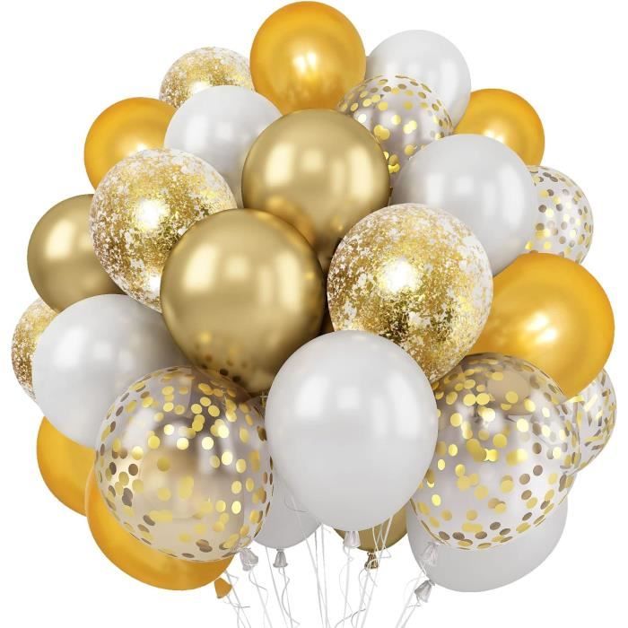 Lot de 50 ballons de confettis en or noir - Ballons de confettis blancs et  noirs dorés de 12 pouces avec des rubans pour les décorations de fête de  mariage d'anniversaire de