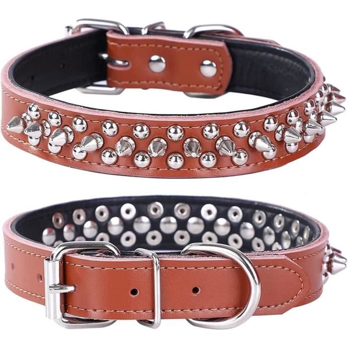 Collier Réglable Pour Chien En Cuir Véritable À Pointes Cloutées Pour