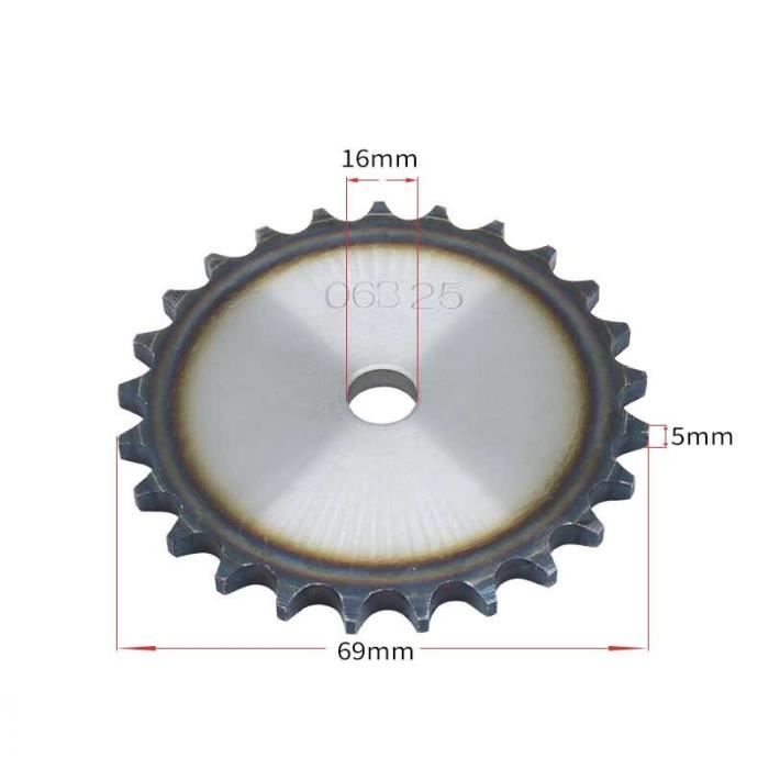Sourcing Map 06B Rouleau Chaîne Pignon 16T Pas 3/8" 16mm Alésage A3 Carbone Acier Moteur Embout Engranage - 5