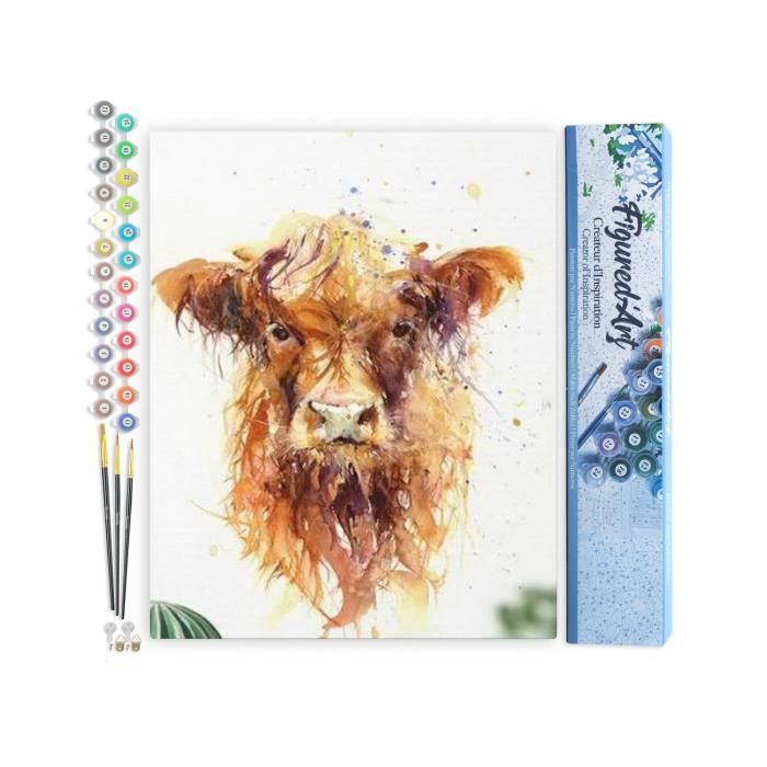 EOBROMD Peinture Par Numéro Adulte – Vache, Toile 30x30 Avec Cadre Bois & Chevalet, Kit Complet Loisir Créatif
