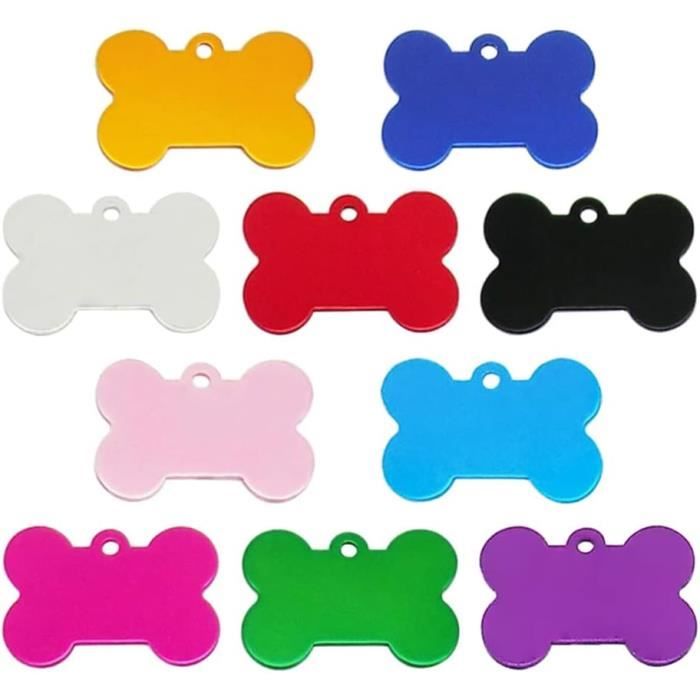 Médaille pour Chien - Personnalisée - 30 Pièces - Aluminium - Forme dOs - Couleurs Variées