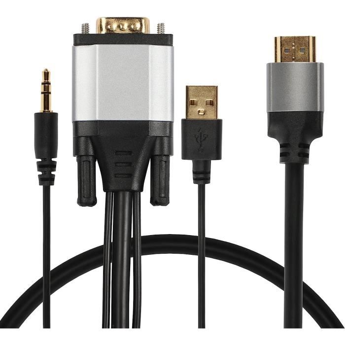Câble adaptateur VGA vers HDMI - 2 m - 1080p - Audio USB - Alimenté par USB