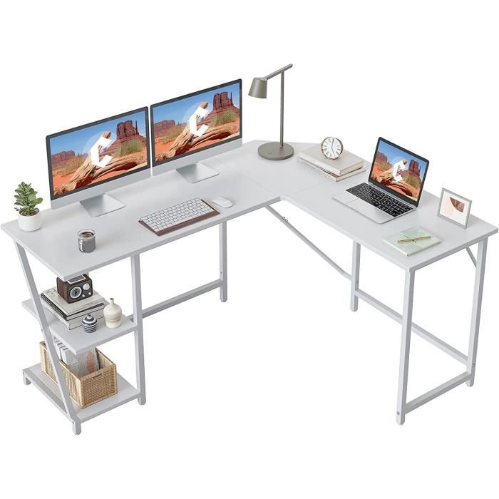Bureau Gaming En L 135x160cm Avec Prises USB Et électriques - Noir Carbone, Support écran Inclus