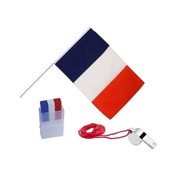 MAELSA Kit Supporter Français France Comprenant Un Drapeau sur hampe 30 x  45 cm + 1 Stick Maquillage Bleu Blanc Rouge + 1 sifflet - Cdiscount