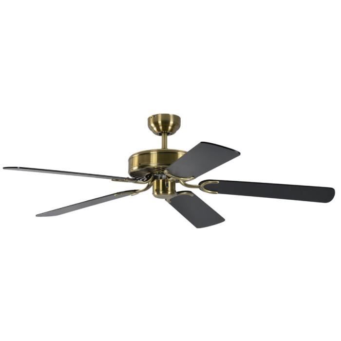 Ventilateur de plafond classique silencieux 132 cm laiton antique pales noires Potkuri Pepéo - Pepeo