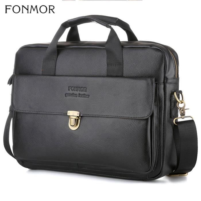 PORTE DOCUMENTS SERVIETTE ATTACHE CASE Fonmor Fashion v ritable mallette en cuir fourre tout Messenger sac Type Black