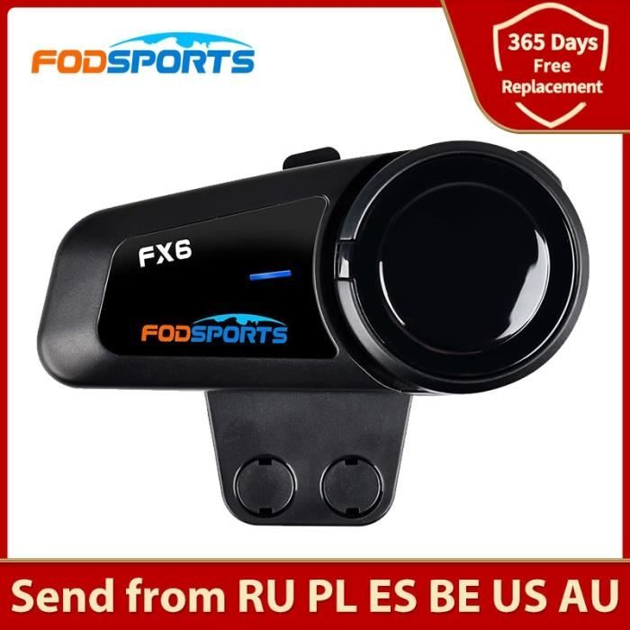 Fodsports-Oreillette Bluetooth FX6 Pour Moto, Appareil de Communication Pour Casque, Intercom BT 5.0 Pour 6 M