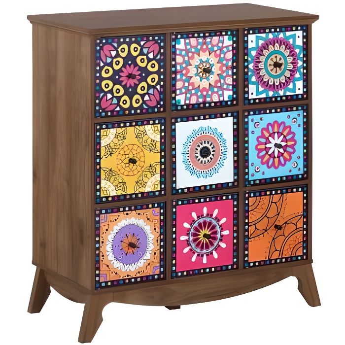Commode vintage multicolore KUMA - BELIANI - Bois - Panneaux de particules - Tiroir(s) - Finition mate Commode vintage multicolore KUMA - BELIANI - Bois - Panneaux de particules - Tiroir(s) - Finition mate