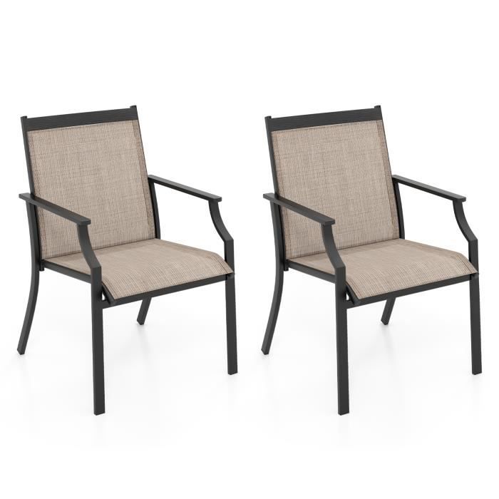 COSTWAY Lot de 2 Chaises Fauteuils de Jardin en Textilène -Cadre en Métal Dossier Incurvé Charge 150KG -Terrasse Piscine - Café