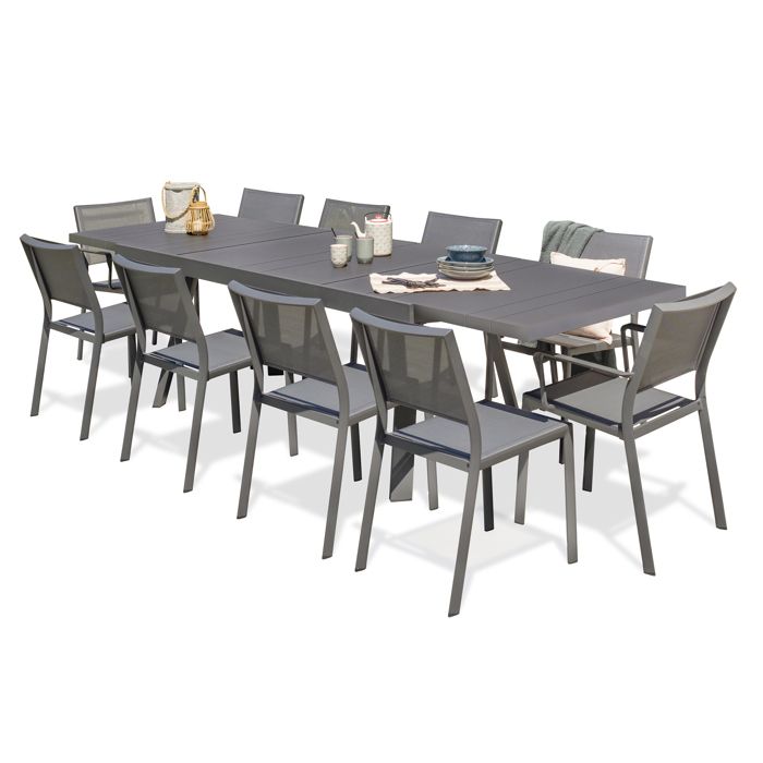 Ensemble repas de jardin 10 places en aluminium - Gris anthracite - STOCKHOLM Ensemble repas de jardin 10 places en aluminium - Gris anthracite - STOCKHOLM