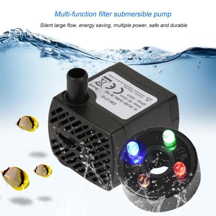 Meilleurs prix pour Fdit Pompe submersible Pompe à eau submersible ultra-silencieuse 2W avec lumière LED Fontaine de réservoir d'aquarium pour étang