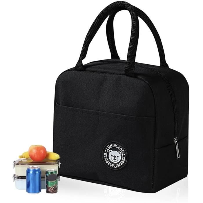 Petit Sac Isotherme Repas Imperméable à l'eau Glaciere Repas Doublement Epaissi Lunch Bag pour Femme Homme Enfant Lunchbox Noir