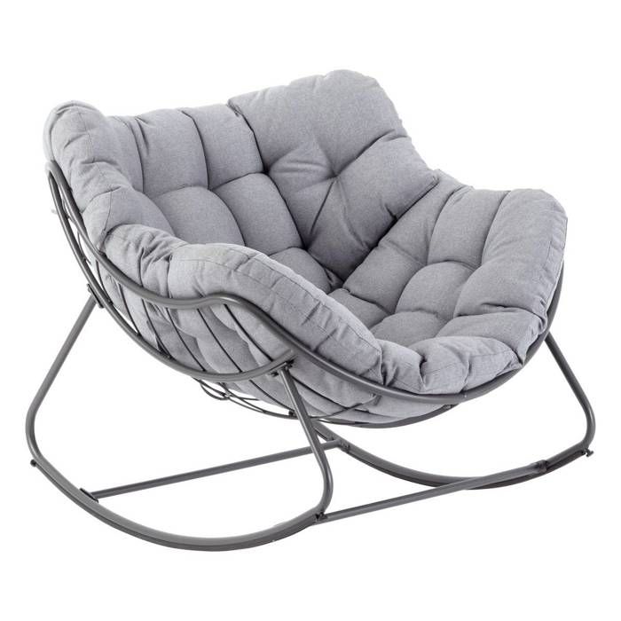 Fauteuil oeuf à bascule Paopao gris et graphite en acier traité en epoxy - Hespéride