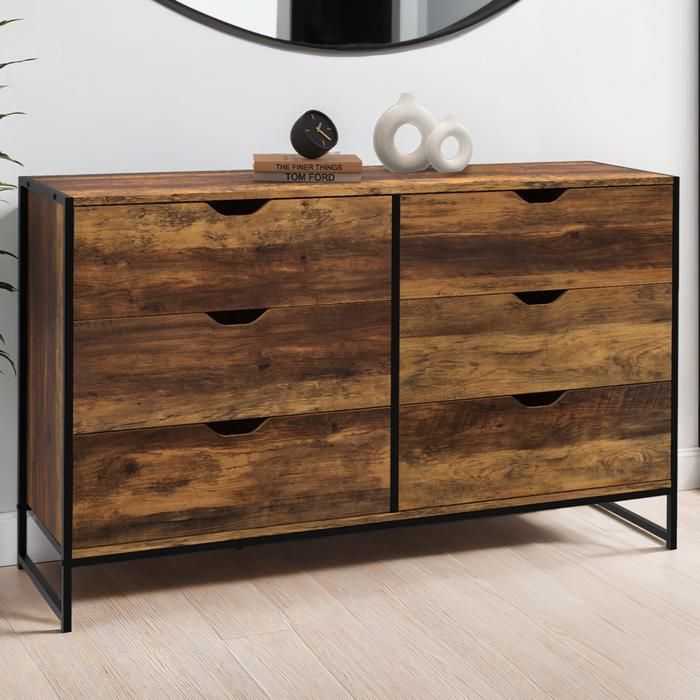 IDMARKET Commode 6 tiroirs HAWKINS XXL 140 cm design industriel IDMARKET Commode 6 tiroirs HAWKINS XXL 140 cm design industriel