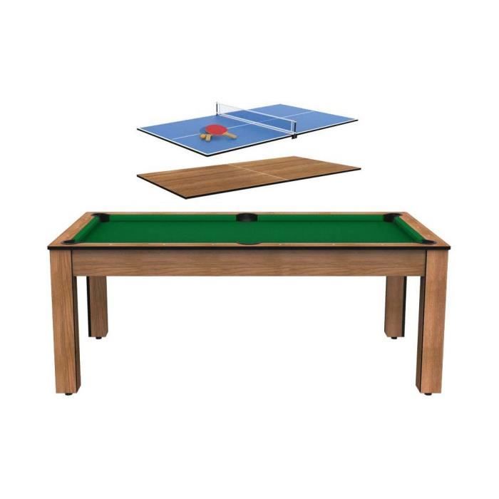 Billard convertible table 8 personnes Arizona + plateau 2 en 1 dinatoire et  ping pong Hêtre boisé et vert (tapis) - Cdiscount Jeux - Jouets