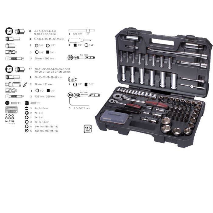 Coffret de douilles 1/4"+1/2" 115 pcs KRAFTWERK