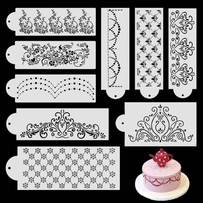 Moules Fondant Dentelle Cake 8 Pièces - Motifs Herbe Flamme Vague Glaçon - Gaufrage Gâteau