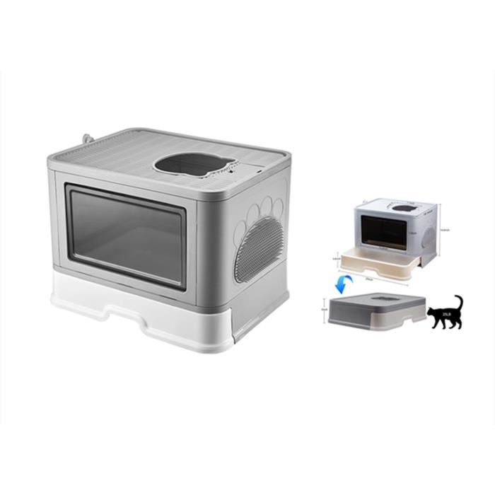 Comparer les prix de Bac à litière pliable pour chat - MENGDA - Entrée avant et sortie supérieure - Très grand espace - GRIS