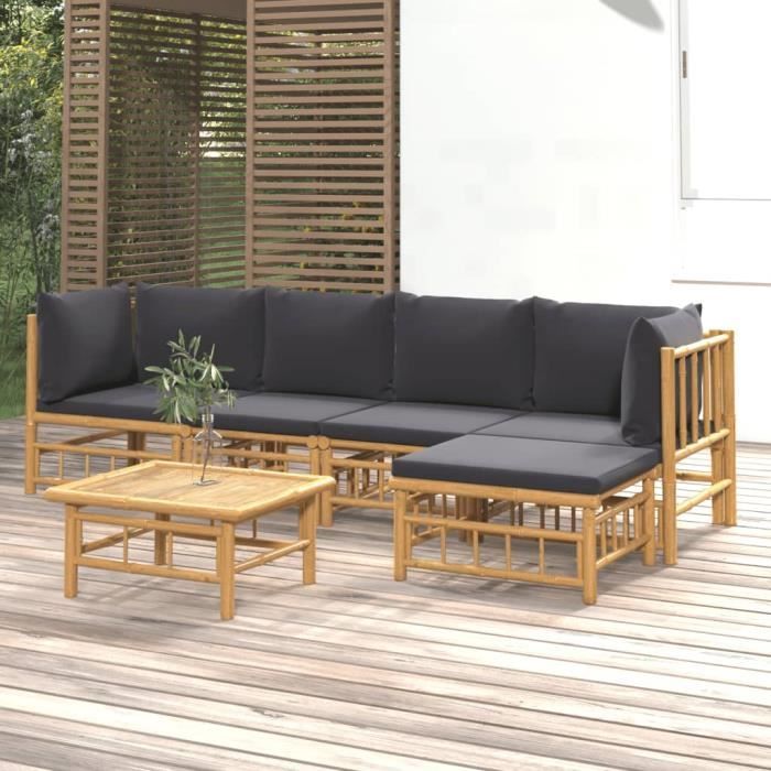 Salon de jardin 6 pcs avec coussins gris foncé bambou ly1128 Mothinessto