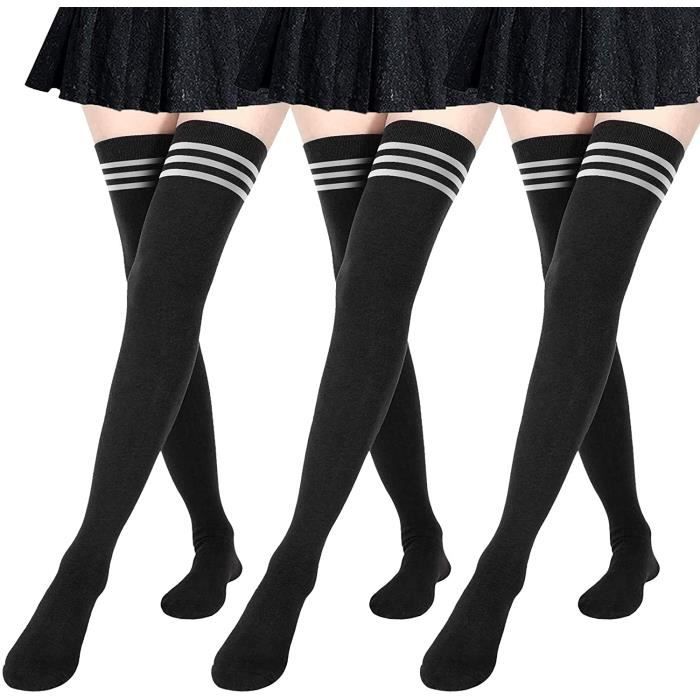 Femme Extra Longues Chaussettes Hautes de Cuisse Montantes Chaussettes de  Genoux para Sport Cosplay 3PCS White Stripes Black - Cdiscount Prêt-à-Porter