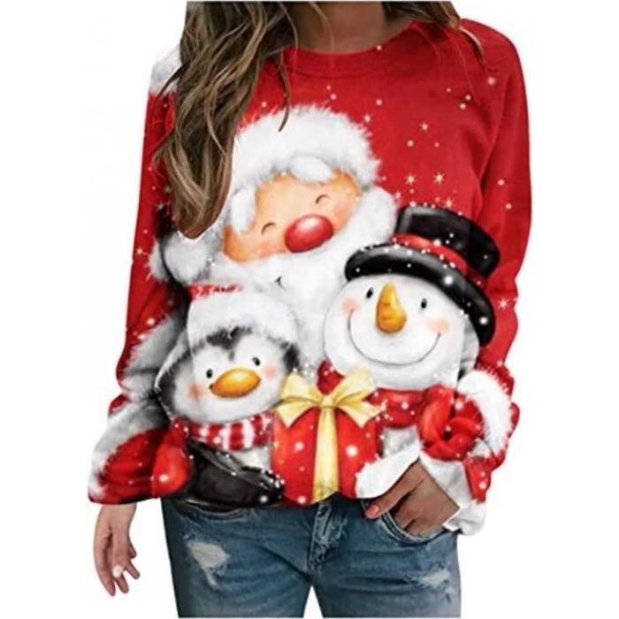 Pull de Noël Pull de Noël rouge chic pour femme Imprimé