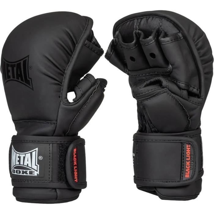 Gants de MMA entraînement - METAL BOXE - Black Light - Protection pouce - Rembourrage mousse injectée - Noir