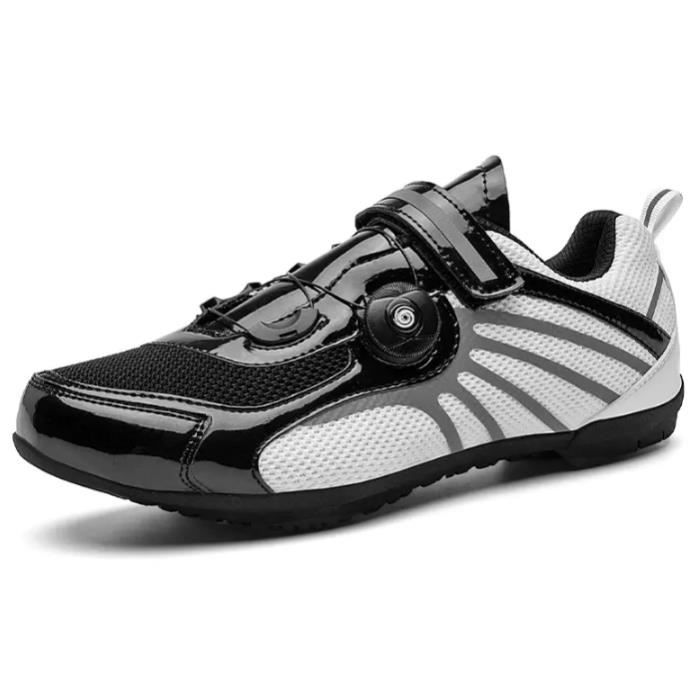 1 Paire De Chaussures De Cyclisme Sur Route à Semelle En Nylon Chaussures De Verrouillage En Cuir Artificiel Reflechissantes De Nuit Noires 43 94897690