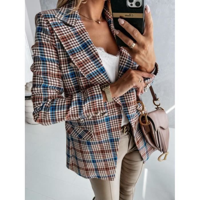 Veste de costume pied-de-poule pour femme - Blue-plaid Blanc - Cdiscount Pr??t-?�-Porter