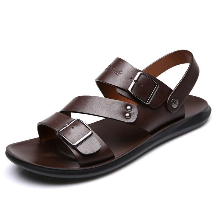 Sandales Cuir Homme TIESTRA - Mules Confortables Pour L'été, Plage Et Détente