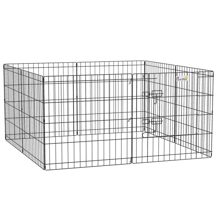 Parc enclos - PawHut - modulable chiens lapins rongeurs pliant 1 porte 8 panneaux clôture - métal - 61x61cm - noir Parc enclos - PawHut - modulable chiens lapins rongeurs pliant 1 porte 8 panneaux clôture - métal - 61x61cm - noir