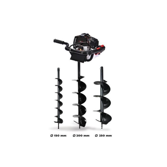 Tarière Thermique 52cc - Avec 3 Mèches (100/150/200mm) + Rallonge 30cm, Démarrage Easy