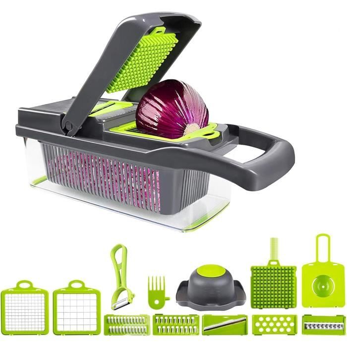 Mandoline De Cuisine 6-en-1 – Coupe Légumes Manuelle Avec Protège-main Et Rangement Intégré