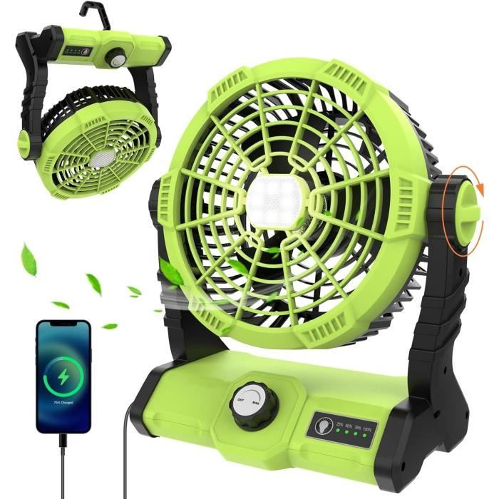 Ventilateur Portable 4 En 1 Rechargeable - Avec Lampe LED 1600 Lumens, Powerbank 15000mAh, Anti-Moustiques - Pour Camping, Randonnée