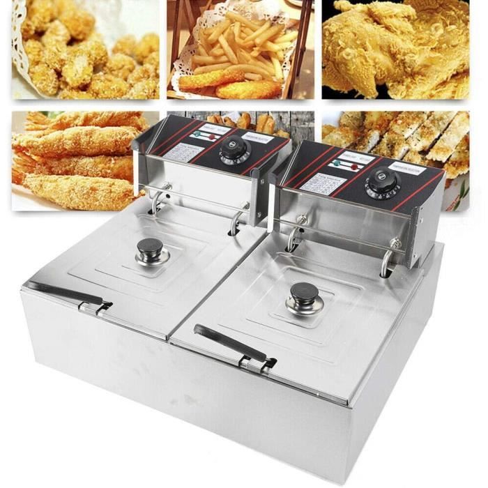 Friteuse à Gaz Professionnelle Double Bain - Capacité 10L/20L/30L - En Acier Inoxydable Avec 2 Paniers - Pour Restaurant, Snack - 5